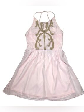 Francesca’s Blush Pink Gold Embellished Halter Dress NWT Medium Open Back Party